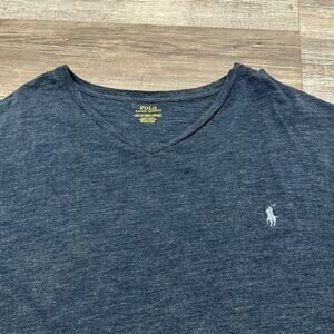 Polo Ralph Lauren Blue Mens 4XB Mini Pony Logo Blank Basic V-Neck T-Shirt Preppy